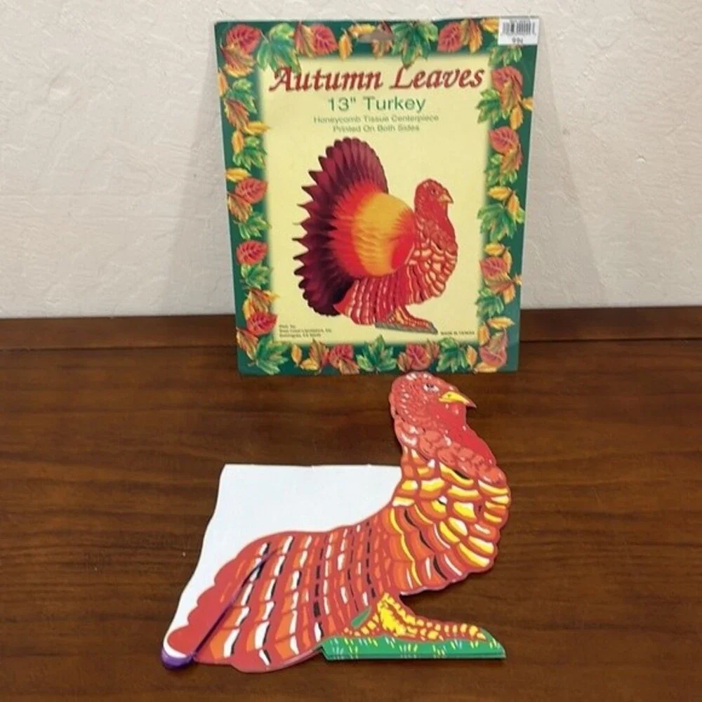 Set of Two Vintage Pop Up Tissue Paper Frill Turkeys - Thanksgiving Decor